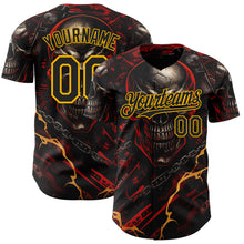 Загрузить изображение в средство просмотра галереи, Custom Black Red-Gold 3D Pattern Design Motorcycle Motocross Skull Authentic Baseball Jersey
