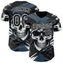 Load image into Gallery viewer, Custom Black Blue-White 3D Pattern Design Motorcycle Motocross Skull Authentic Baseball Jersey
