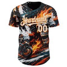 Загрузить изображение в средство просмотра галереи, Custom Black White Red-Bay Orange 3D Pattern Design Motorcycle Motocross Skull Flame Authentic Baseball Jersey
