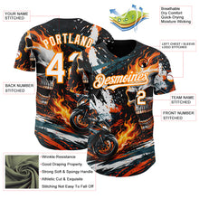 Загрузить изображение в средство просмотра галереи, Custom Black White Red-Bay Orange 3D Pattern Design Motorcycle Motocross Skull Flame Authentic Baseball Jersey
