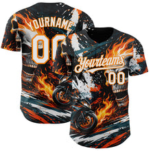 Загрузить изображение в средство просмотра галереи, Custom Black White Red-Bay Orange 3D Pattern Design Motorcycle Motocross Skull Flame Authentic Baseball Jersey
