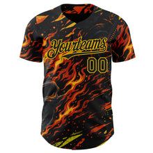 Load image into Gallery viewer, Custom Black Red-Yellow 3D Pattern Design Motorcycle Motocross Skull Flame Authentic Baseball Jersey
