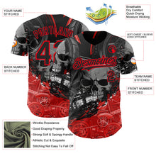 Laden Sie das Bild in den Galerie-Viewer, Custom Black-Fire Red 3D Pattern Design Motorcycle Motocross Skull Authentic Baseball Jersey
