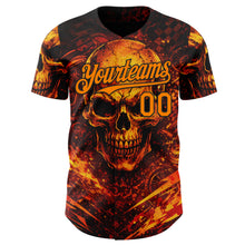 Загрузить изображение в средство просмотра галереи, Custom Black-Bay Orange 3D Pattern Design Motorcycle Motocross Skull Flame Authentic Baseball Jersey
