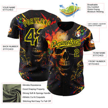 Laden Sie das Bild in den Galerie-Viewer, Custom Black-Light Yellow 3D Pattern Design Motorcycle Motocross Skull Authentic Baseball Jersey
