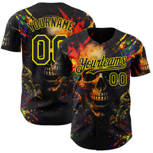 Laden Sie das Bild in den Galerie-Viewer, Custom Black-Light Yellow 3D Pattern Design Motorcycle Motocross Skull Authentic Baseball Jersey
