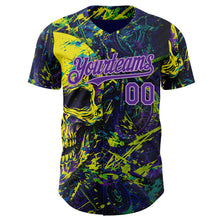 Laden Sie das Bild in den Galerie-Viewer, Custom Blue Purple Yellow-Light Purple 3D Pattern Design Motorcycle Motocross Skull Authentic Baseball Jersey

