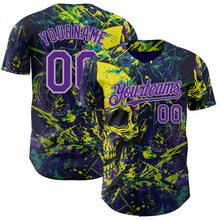 Laden Sie das Bild in den Galerie-Viewer, Custom Blue Purple Yellow-Light Purple 3D Pattern Design Motorcycle Motocross Skull Authentic Baseball Jersey
