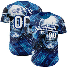 Загрузить изображение в средство просмотра галереи, Custom Blue White-Royal 3D Pattern Design Motorcycle Motocross Skull Authentic Baseball Jersey
