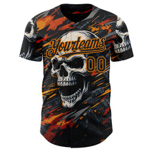 Загрузить изображение в средство просмотра галереи, Custom Black-Bay Orange 3D Pattern Design Motorcycle Motocross Skull Authentic Baseball Jersey
