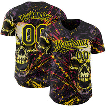 Charger l'image dans la galerie, Custom Black-Light Yellow 3D Pattern Design Motorcycle Motocross Skull Authentic Baseball Jersey
