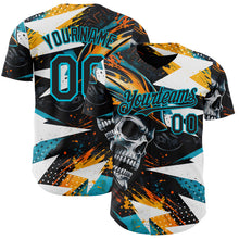 Laden Sie das Bild in den Galerie-Viewer, Custom Black Yellow-Lakes Blue 3D Pattern Design Motorcycle Motocross Skull Authentic Baseball Jersey

