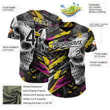 Charger l'image dans la galerie, Custom Black Yellow Deep Pink-White 3D Pattern Design Motorcycle Motocross Skull Authentic Baseball Jersey
