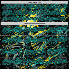 Laden Sie das Bild in den Galerie-Viewer, Custom Black Yellow-Aqua 3D Pattern Design Motorcycle Motocross Skull Authentic Baseball Jersey
