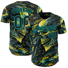 Laden Sie das Bild in den Galerie-Viewer, Custom Black Yellow-Aqua 3D Pattern Design Motorcycle Motocross Skull Authentic Baseball Jersey
