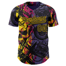 Загрузить изображение в средство просмотра галереи, Custom Purple Black Deep Pink-Yellow 3D Pattern Design Motorcycle Motocross Skull Authentic Baseball Jersey
