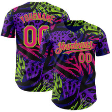 Charger l'image dans la galerie, Custom Purple Hot Pink Black-Neon Green Leopard Print Tiger Stripe Leaf Authentic Baseball Jersey
