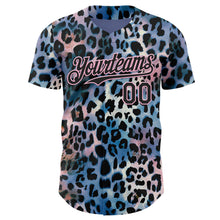 Laden Sie das Bild in den Galerie-Viewer, Custom Blue Black-Light Pink Leopard Print Authentic Baseball Jersey

