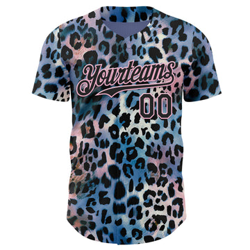 Custom Blue Black-Light Pink Leopard Print Authentic Baseball Jersey