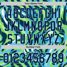 Load image into Gallery viewer, Custom Blue Navy Green-Ice Blue Zebra Stripe Authentic Baseball Jersey
