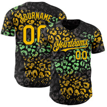 Load image into Gallery viewer, Custom Black Yellow-Green Leopard Print Authentic Baseball Jersey
