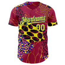Load image into Gallery viewer, Custom Red Light Yellow-Thunder Blue Leopard Print Authentic Baseball Jersey
