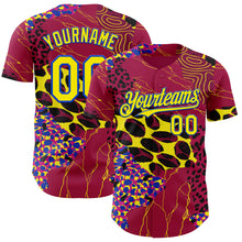 Load image into Gallery viewer, Custom Red Light Yellow-Thunder Blue Leopard Print Authentic Baseball Jersey
