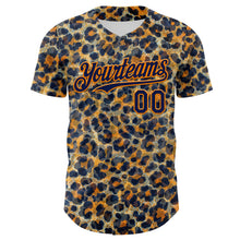 Laden Sie das Bild in den Galerie-Viewer, Custom Blue Navy-Bay Orange Leopard Print Authentic Baseball Jersey
