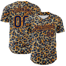 Laden Sie das Bild in den Galerie-Viewer, Custom Blue Navy-Bay Orange Leopard Print Authentic Baseball Jersey
