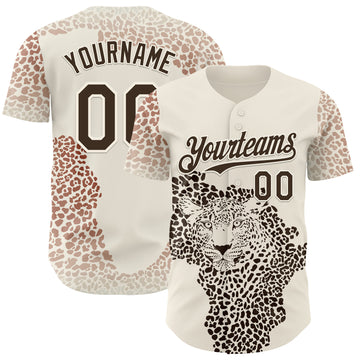 Custom Cream-Brown Leopard Print Authentic Baseball Jersey