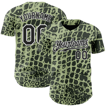 Custom Green Black-White Crocodile Skin Authentic Baseball Jersey
