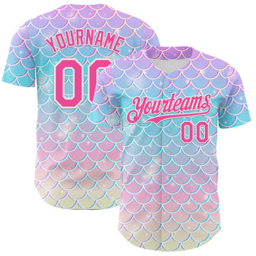 Custom Purple Pink Blue-White Mermaid Skin Authentic Baseball Jersey