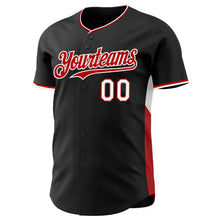Laden Sie das Bild in den Galerie-Viewer, Custom Black Red-White Classic Color Block Side Panel Stripe Authentic Baseball Jersey
