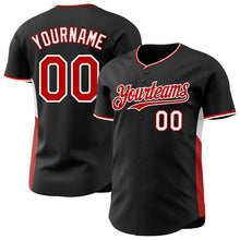 Laden Sie das Bild in den Galerie-Viewer, Custom Black Red-White Classic Color Block Side Panel Stripe Authentic Baseball Jersey
