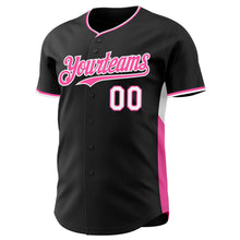 Загрузить изображение в средство просмотра галереи, Custom Black Pink-White Classic Color Block Side Panel Stripe Authentic Baseball Jersey
