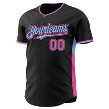 Загрузить изображение в средство просмотра галереи, Custom Black Pink-Light Blue Classic Color Block Side Panel Stripe Authentic Baseball Jersey
