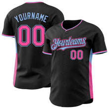 Загрузить изображение в средство просмотра галереи, Custom Black Pink-Light Blue Classic Color Block Side Panel Stripe Authentic Baseball Jersey
