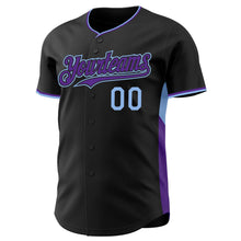Загрузить изображение в средство просмотра галереи, Custom Black Purple-Light Blue Classic Color Block Side Panel Stripe Authentic Baseball Jersey
