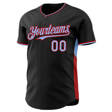 Laden Sie das Bild in den Galerie-Viewer, Custom Black Light Blue-Red Classic Color Block Side Panel Stripe Authentic Baseball Jersey
