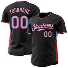 Laden Sie das Bild in den Galerie-Viewer, Custom Black Light Blue-Red Classic Color Block Side Panel Stripe Authentic Baseball Jersey
