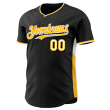 Load image into Gallery viewer, Custom Black Gold-White Classic Color Block Side Panel Stripe Authentic Baseball Jersey
