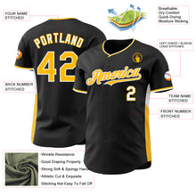 Load image into Gallery viewer, Custom Black Gold-White Classic Color Block Side Panel Stripe Authentic Baseball Jersey
