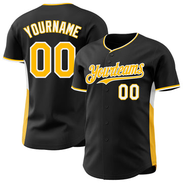 Custom Black Gold-White Classic Color Block Side Panel Stripe Authentic Baseball Jersey