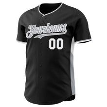 Laden Sie das Bild in den Galerie-Viewer, Custom Black Gray-White Classic Color Block Side Panel Stripe Authentic Baseball Jersey
