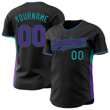 Charger l'image dans la galerie, Custom Black Purple-Teal Classic Color Block Side Panel Stripe Authentic Baseball Jersey
