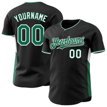 Charger l'image dans la galerie, Custom Black Kelly Green-White Classic Color Block Side Panel Stripe Authentic Baseball Jersey
