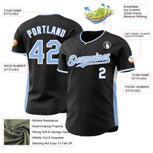 Load image into Gallery viewer, Custom Black Light Blue-White Classic Color Block Side Panel Stripe Authentic Baseball Jersey
