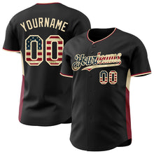 Загрузить изображение в средство просмотра галереи, Custom Black Vintage USA Flag Cream-Crimson Classic Color Block Side Panel Stripe Authentic Baseball Jersey

