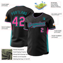 Laden Sie das Bild in den Galerie-Viewer, Custom Black Pink-Teal Classic Color Block Side Panel Stripe Authentic Baseball Jersey

