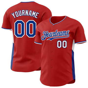 Custom Red Royal-White Classic Color Block Side Panel Stripe Authentic Baseball Jersey